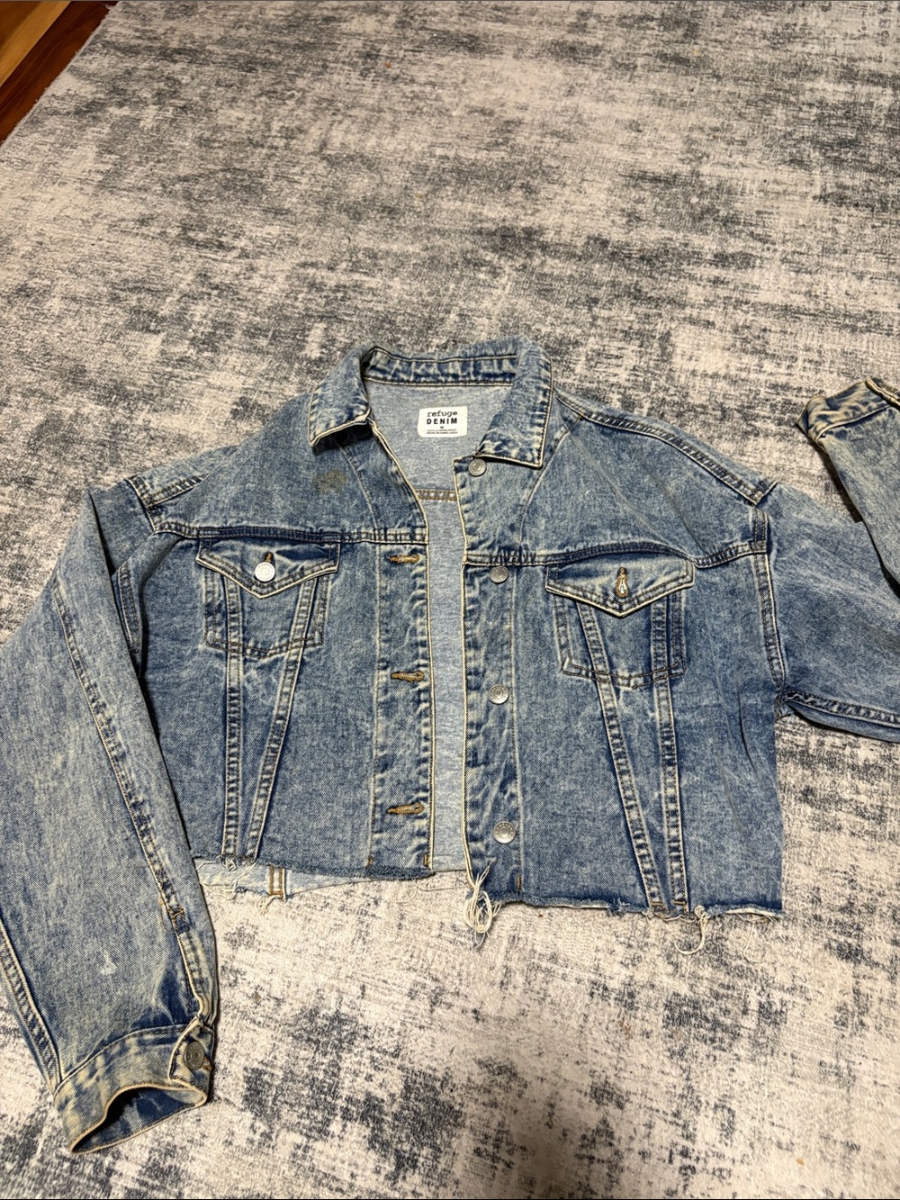 refuge Light Blue Cropped Kids Denim Jacket